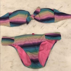 Rainbow striped off the shoulder bikini